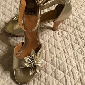 Sofft Brand Gold Metallic High-heel Sandal, Cork Wedge & Heel, 6.5 NWOT